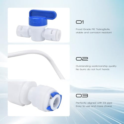 1/4 Water Line, cnaodun with 1/4" OD 39.4ft Water Tubing Reverse Osmosis Quick Connect Fittings Push To Connect Water Tube Fittings for RO Water Filter
