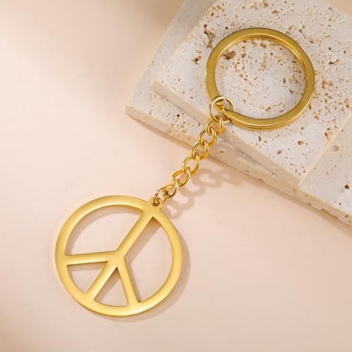 Dreamtimes Peace Sign Pendant KeyRing for Men and Women Love Peace Symbol Keychain Bag Car Keyring Peace Sign Jewelry - color: Gold