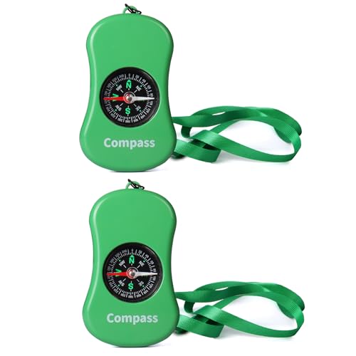 Explorer Kit Compass| Essential Outdoor Adventure Gear (Compass & Whistle Included) | Develops Sense of Direction. - color: Green-com2pcs