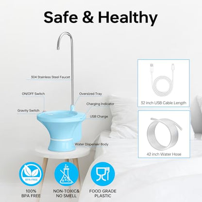 Water Dispenser for 2-5 Gallon Bottle, Electric Drinking Water Bottle Pump, Automatic Water Jug Pump Dispenser, USB Rechargeable and 2 Switch Control for Home, Office, Camping - color: Blue