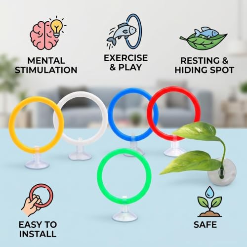 7 Piece Betta Fish Tank Accessories and Toys, Betta Enrichment Set with Exercise Rings and Plants, Mental Stimulation and Stress Reduction for Betta Fish, Betta Toys