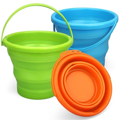 Collapsible Bucket Sandbox Kit Toys for Kids, Foldable Bucket Multi Purpose Sand Pail for Garden Planting Washing Camping Fishing, Beach Essential Travel Toys Summer Activity, Easter Egg Bucket Gift - color: Orange