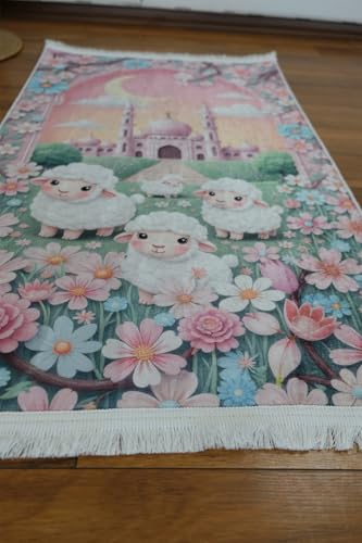 AI-Designed Educational Children Prayer Mat Digital Print Non-Slip Base 60x100cm Polyester with 4mm Foam Padding Bej 60x100