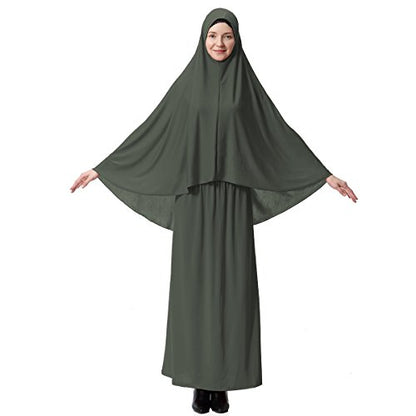 XINFU Muslim Islamic Women's khimar 2pcs Sets Soft Distinctive Prayer Dress Hijab Abaya Suit(10 Colors Available) - color: Army Green, size: Medium