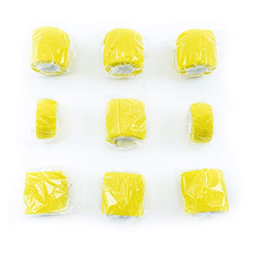 FRESINIDER 9 Rolls Self Adhesive Wrap Athletic Tape Gauze, Breathable Elastic Cohesive Bandage for Sports Injury & Pet (7 Pcs 2" x 5 Yards + 2 Pcs 1" X 5 Yards) (Yellow) - color: Yellow