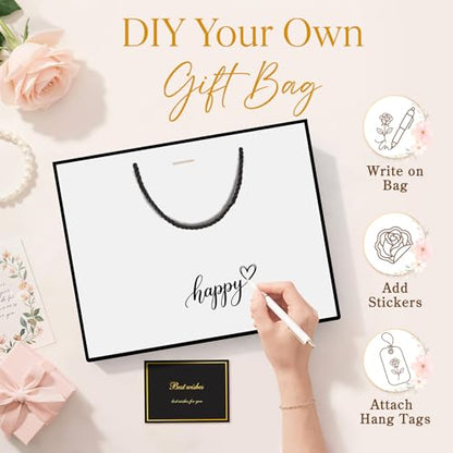 ANZNKU 2PCS White Gift Bags Medium, Gift Bags with Handles 4 Tissue Paper 2 Ribbons 2 Cards for Women & Men Birthday Graduation Wedding Engagement Bridal Baby Shower Presents Party Favors Wrapping - color: Classic White