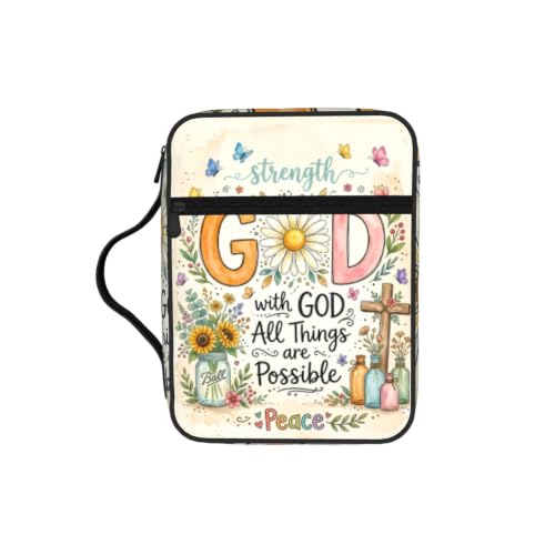 Cross Flower Butterflies Bible Cover Case with Handle and Zippered Pocket - color: Cross Flower Butterflies
