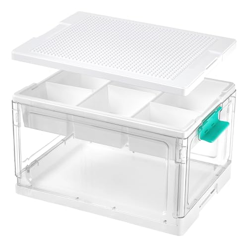 Vtopmart 24 QT Clear Plastic Storage Box with Building Baseplate Lid,1 Pack | Removable Tray for Easy Sorting, Interactive Building Surface, Stores Bricks, Craft Materials, Beads and Sewing Supplies