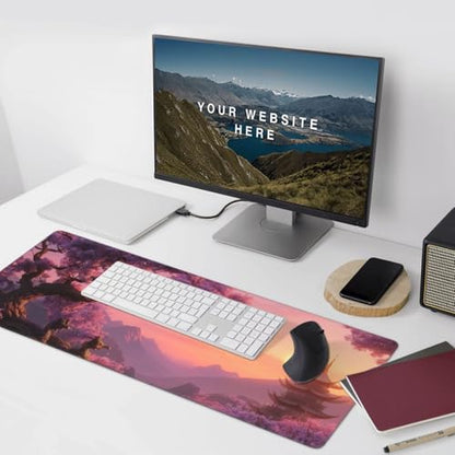 XXL Gaming Mouse Pad 35.4x15.7 Inch, Large Extended Desk Mat | Cherry Blossom Design, Non-Slip Rubber Base, Water-Resistant Surface and Stitched Edges for Gaming, Office & Home - color: Cherry Blossom