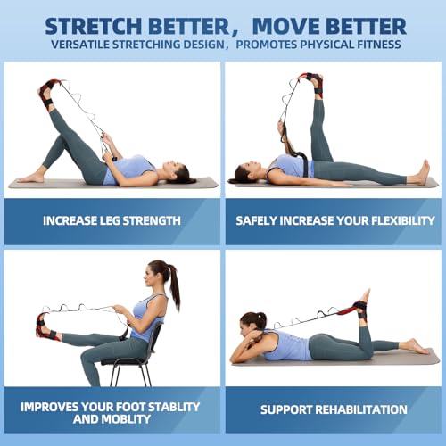 comness Foot and Calf Stretcher-Stretching Strap For Plantar Fasciitis, Heel Spurs, Foot Drop, Achilles Tendonitis & Hamstring. Yoga Foot & Leg Stretch Strap. (Red) - color: Red