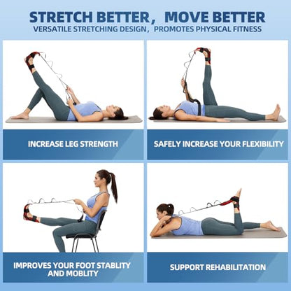 comness Foot and Calf Stretcher-Stretching Strap For Plantar Fasciitis, Heel Spurs, Foot Drop, Achilles Tendonitis & Hamstring. Yoga Foot & Leg Stretch Strap. (Red) - color: Red