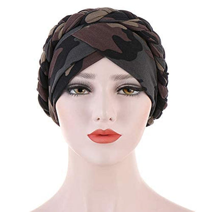 Cancer Chemo Beanies Bandana Headwrap Cap Satin Bonnet Head Scarf Hijab Braid Silky Turban Hats for Women - color: Army Green Camouflage