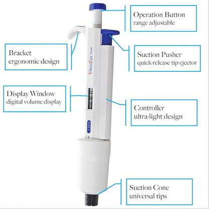 High-Precision Adjustable Single Channel Pipettor 10-100ul for Laboratory | High Accuracy, Manual Variable Volume Micropipette Compatible with Molecular Biology and Cell Culture Research - size: 10-100ul