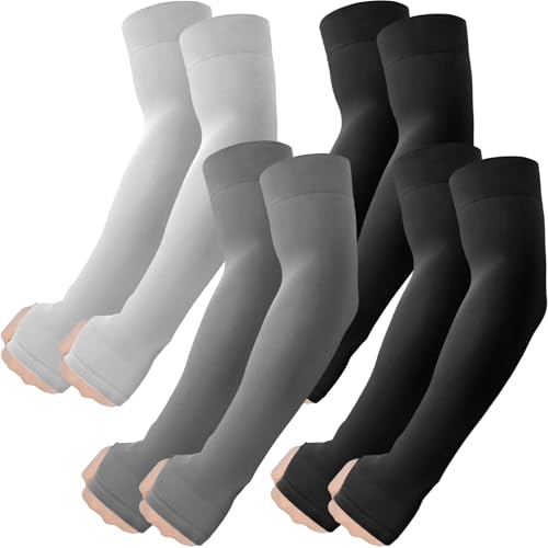 ROXUN Arm Sleeves with Thumb Hole, Cooling UV Sun Protection Compression Tattoo Cover Up for Men/Women - color: 4 Pairs - 2 Black+dark Gray+light Gray