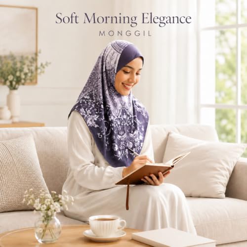 Instant Hijab – 여성용 원피스 슬립온 키마르 | 기도 및 단정한 착용을 위한 꽃무늬 프린트 저지 스카프 - color: Mg-hj-704
