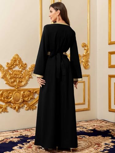 Elegant Muslim Dress with Gold Embroidered Evening Gown, Traditional Islamic Attire - color: A-black, size: Medium