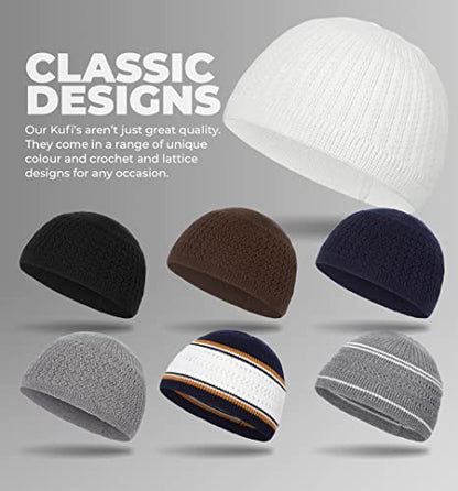 Tough Headwear Kufi Hat - Kufi Hats for Men Muslim, Turkish Kufi Cap - color: White Full