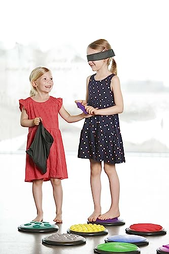 GONGE Tactile Sensory Discs - Set of 20 Textured Stepping Discs, Sensory Exploration, Cognitive Development - Includes Blindfold - Ages 1+, Vibrant - color: Vibrant, style: 20 - Piece