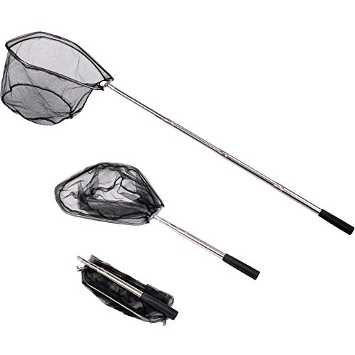 RESTCLOUD Fishing Landing Net with Telescoping Pole Handle, Fishing net Freshwater for Kids Men Women, Extend to 40-63 Inches - style: D: Strong Stainless Handle, 48" Full