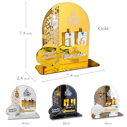 Ramadan Advent Calendar 2026, Eid Mubarak Countdown Calendars Tracker Date Gift DIY Arabic Muslim Islamic Holiday Table Home Decorations Count Down Calendar (Acrylic Gold) - color: Gold