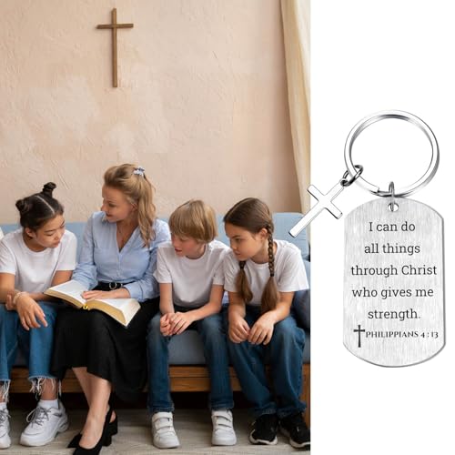 Inspirational Scripture Keychain with Cross - Bible Verse Matte Key Chain Religious Gift for Christian - style: Philippians 4:13
