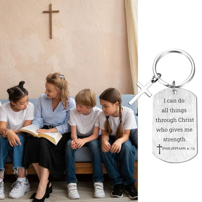 Inspirational Scripture Keychain with Cross - Bible Verse Matte Key Chain Religious Gift for Christian - style: Philippians 4:13