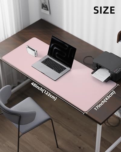 Leather Desk Pad Protector - 48" x 17" Office and Home Desk Cover Mat, Non-Slip PU Leather, Waterproof (Light Pink) - color: Light Pink, size: 48" x 17"