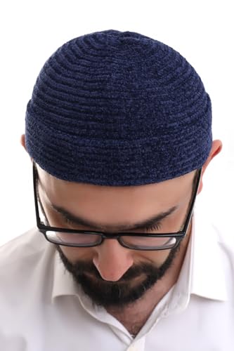 ihvan online Kufi Hats for Men, Taqiya, Takke, Turkish Muslim Winter Velvet Roll-up Edge Prayer Skullcaps, Islamic Gifts - color: Blue Dark