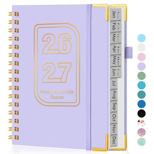 Planner 2026-2027, 18 Months Weekly and Monthly Hardcover Planner, January 2026 - June 2027, 5.75" x 8.38" A5 Daily Calendar Planner Book with Tabs, Spiral Yearly Agenda Organizer Notebook for School Work Home, Purple - color: Purple, size: A5 (Jan 2026 -