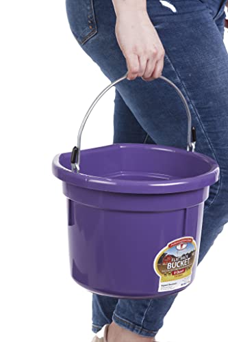 Little Giant® Flat Back Plastic Animal Feed Bucket | Animal Feed Bucket with Metal Handle | Horse Stall Feeding and Watering Supplies (Purple, 8 Quart) - color: Purple, size: 8 Quart