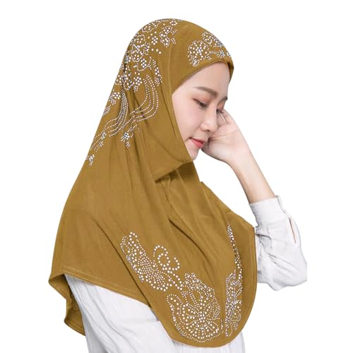 SIQITECHNO Elegant Hijab for Women Muslim Turban Scarf Islamic Headscarf Muslimah Turban Arabian Headwear Eid Scarf Shawl - color: Camel Color