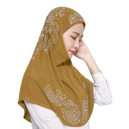 SIQITECHNO Elegant Hijab for Women Muslim Turban Scarf Islamic Headscarf Muslimah Turban Arabian Headwear Eid Scarf Shawl - color: Camel Color