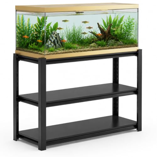 Aquarium Stand, Freestanding Fish Stand with Storage for Living Room, Heavy Duty Metal Shelving Fish Tank Holder for 30-40 Gallon Breeder Tanks, Black 3-Tier, 31.5" H×39.4" W×13.8" D - size: 3-Tier, 31.5"H×39.4"W×13.8"D