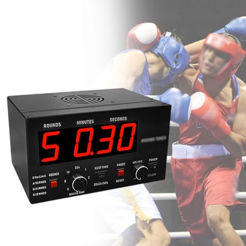 Boxing Interval Timer,Indoor Timer with Led Display, 1-12 Challenge Rounds and Adjustable Buzzer, 30S-10Min Workout and 0/30/60S Rest Time,Red - color: Red