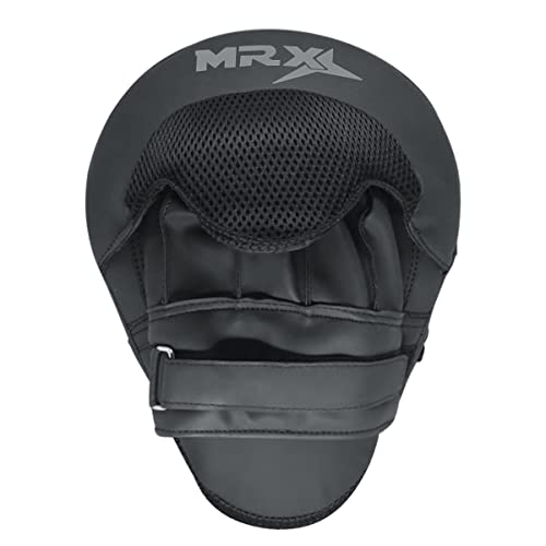 MRX Gel Tech Boxing Hook & Jab Pads MMA Focus Punching Mitts Training Thai Kick Strike Shield Curved Black/White - color: Black/Silver