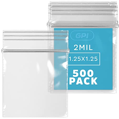 1.25 x 1.25 inches, 2 Mil Clear Reclosable Zip Bags, Case of 500 GPI Brand - color: 500, size: 1.25" x 1.25"