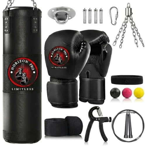 Horizon Pro LLC Punching Bag for Adults, 4ft Heavy Boxing Bag Set with 12OZ Boxing Gloves, Hanging Punching Bags for MMA, Karate, Kickboxing, Boxing, Training at Home or Gym - Unfilled