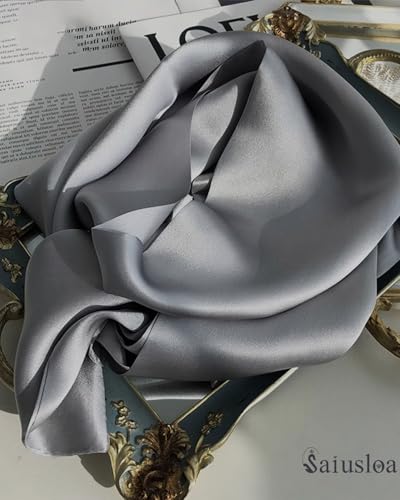 Saiusloa Solid Color Neck Scarf For Women Square Satin Head Scarves headband Bandanas 23.6× 23.6 inches - color: 19-dark Grey