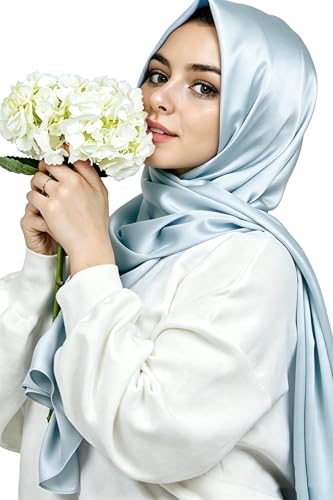 Lina & Lily Luxury Satin Hijab Head Scarf Shawl Wrap for Muslim Women Extra Long - color: Baby Blue