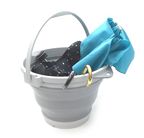 SAMMART 10L (2.64Gallon) Collapsible Fishing Bucket with Locking Lid - Foldable Round Tub - Portable Plastic Water Pail - Space Saving Outdoor Waterpot - color: Gray
