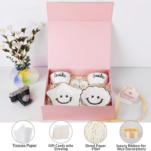 UoeRing 1 Pcs Pink Gift Box Large 11.5x8x4 Inch with Magnetic Lid | Collapsible Luxury Present Box,for Birthday,Christmas Holiday Gift Includes Card,Ribbon,Tissue Paper & Shredded Filler - color: 13.5x11.8x4.7 Inch-Pink-Pack of 1