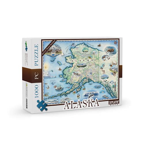 Alaska State Map Jigsaw Puzzle – 1000 Pieces, Hand-Drawn Artwork, Educational Family Puzzle, Includes Poster – 19.8” x 26.4” - color: Alaska