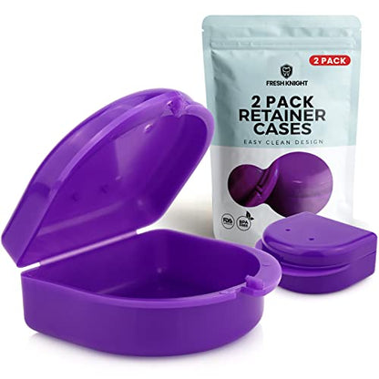 FRESH KNIGHT Retainer Case (2 Pack). Retainer Case with Vent Holes. Perfect for Denture, Mouth Guard, Aligner (Purple) - color: Purple