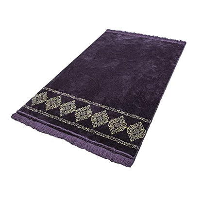 Modefa Turkish Islamic Prayer Rug - Large & Wide Soft Velvet Janamaz - Comfortable Muslim Praying Mat for Men & Women - Ramadan or Eid Gift - with Prayer Beads Tesbih - Grand Plush (Purple) - color: Purple