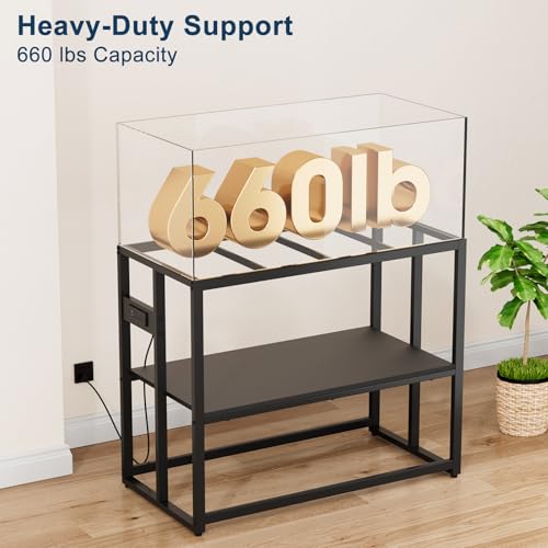 Urban Deco 40 Gallon Fish Tank Stand with Power Outlets, 660LBS Capacity Aquarium Stand, Metal Fish Tank Stand Dual-Layer Design Terrarium Stand, Black - color: Black, size: 40 gallon