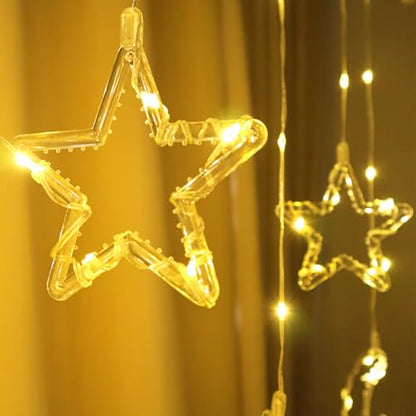 15.7 FT Star Moon Curtain String Lights Bedroom, 115 LED Ramadan Fairy Twinkle Light Window, 8 Lighting Modes Timer Memory, Wall Backdrop Room Holiday Indoor Outdoor Christmas Decoration, USB Operated