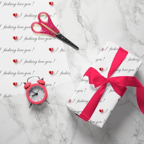 Cuitpan Funny Valentine's Day Wrapping Paper - I Fucking Love You Design for Anniversary,Wedding, Birthday, Party - 20 x 29 Inches, 6 Folded Sheets,Easy to Store - color: White-Valentine’s Day