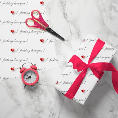 Cuitpan Funny Valentine's Day Wrapping Paper - I Fucking Love You Design for Anniversary,Wedding, Birthday, Party - 20 x 29 Inches, 6 Folded Sheets,Easy to Store - color: White-Valentine’s Day