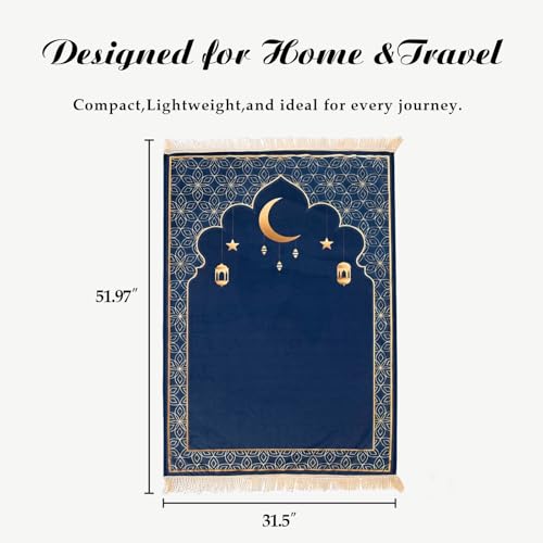 Muslim Prayer Mat 2-in-1 Travel Rug with Removable Washable Cover, Thick Foam Janamaz Sajadah, Minimalist Star & Moon Islamic Design, Non-Slip, 31.5"x47.2" | 2-in-1 Travel Rug, Removable Machine Washable Cover, Thick Foam Janamaz Sajadah, Minimalist Star