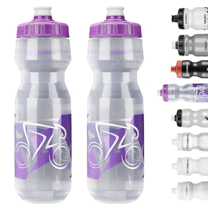 ROCKBROS Bike Water Bottle 20oz-25oz Squeeze Cycling Water Bottle BPA Free Leak Proof Sports Water Bottle with Dust Cover for Bicycle Running Gym Outdoor - color: 25oz Purple Transparent, style: 2 Pack